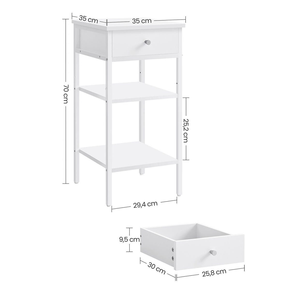 BEISTELLTISCH Weiß 35x35 cm LET502B14 Mit Schublade - Weiß, Metall (35/35/70cm)