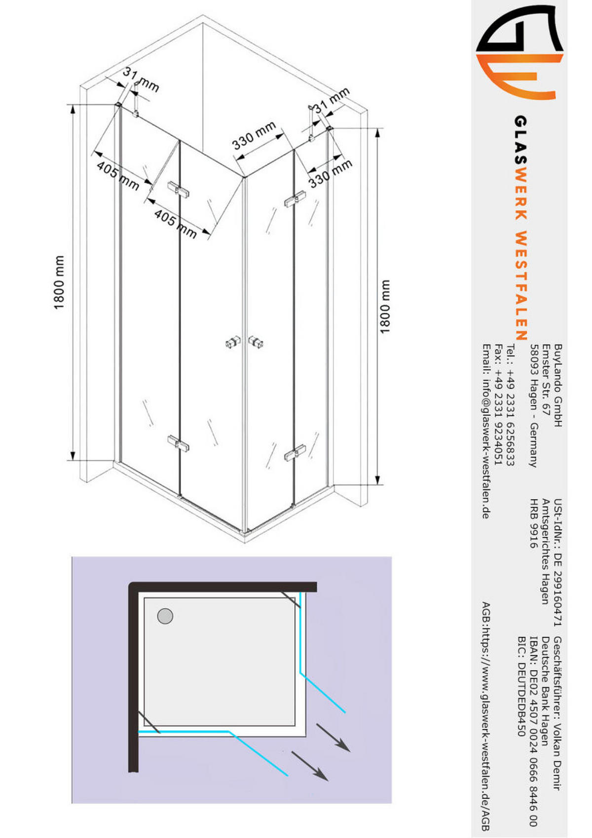 DUSCHKABINE 90x75x180cm Eck+DT+S - Silberfarben, Glas (75/90/195cm) -  Glaswerk Westfalen