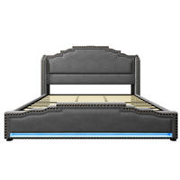 POLSTERBETT 180/200 cm DE-00747, in Grau, LED und 4 Schubladen - Grau, Metall (180/200cm) - ComfortXL