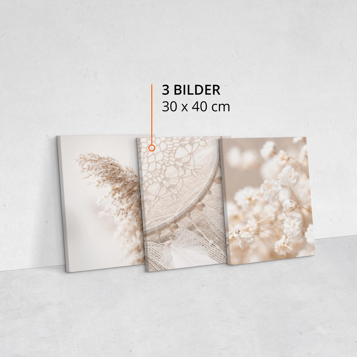 LEINWANDBILDER 3-er Set Pflanzen 3D Boho - Beige/Braun, Textil (90/40cm) - Muralo