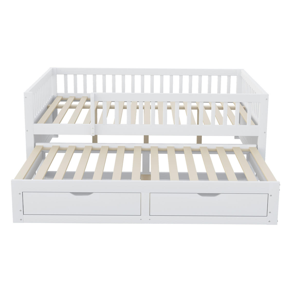 MULTIFUNKTIONSBETT 140/200 cm aus Massivholz mit Sicherheitsgitter und Ausziehbett Weiß - Weiß, Holz - OKWISH