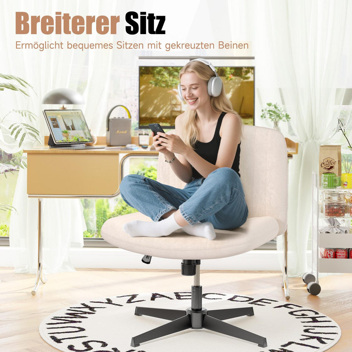 SESSEL Beige Stoff drehbar modern - Gelb, Metall (28.5/55.5/65.5cm) - Rattrix