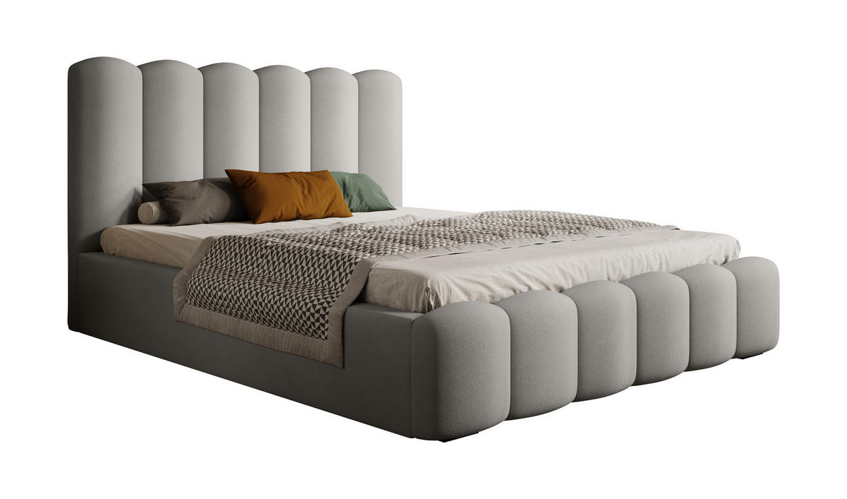 POLSTERBETT Komfortables Polsterbett Mona V 160x200 cm – Bett mit Stauraum & Halbwalzen-Design, Esche - Eschefarben/Schwarz, Holzwerkstoff/Kunststoff (160/200cm) - DomoHome
