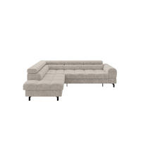ECKSOFA mit Schlaffunktion Ottomane Links LUMA-L 272x203x70 Beige Velours - Beige/Schwarz, Holzwerkstoff/Kunststoff (272/203cm) - ALTDECOR