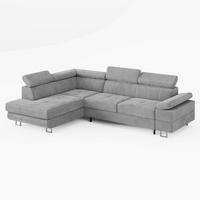 ECKSOFA CAROLINE Links Grau Velours-Stoff mit Schlaffunktion und Bettkasten - Chromfarben/Grau, Textil (253/190cm) - Barchello