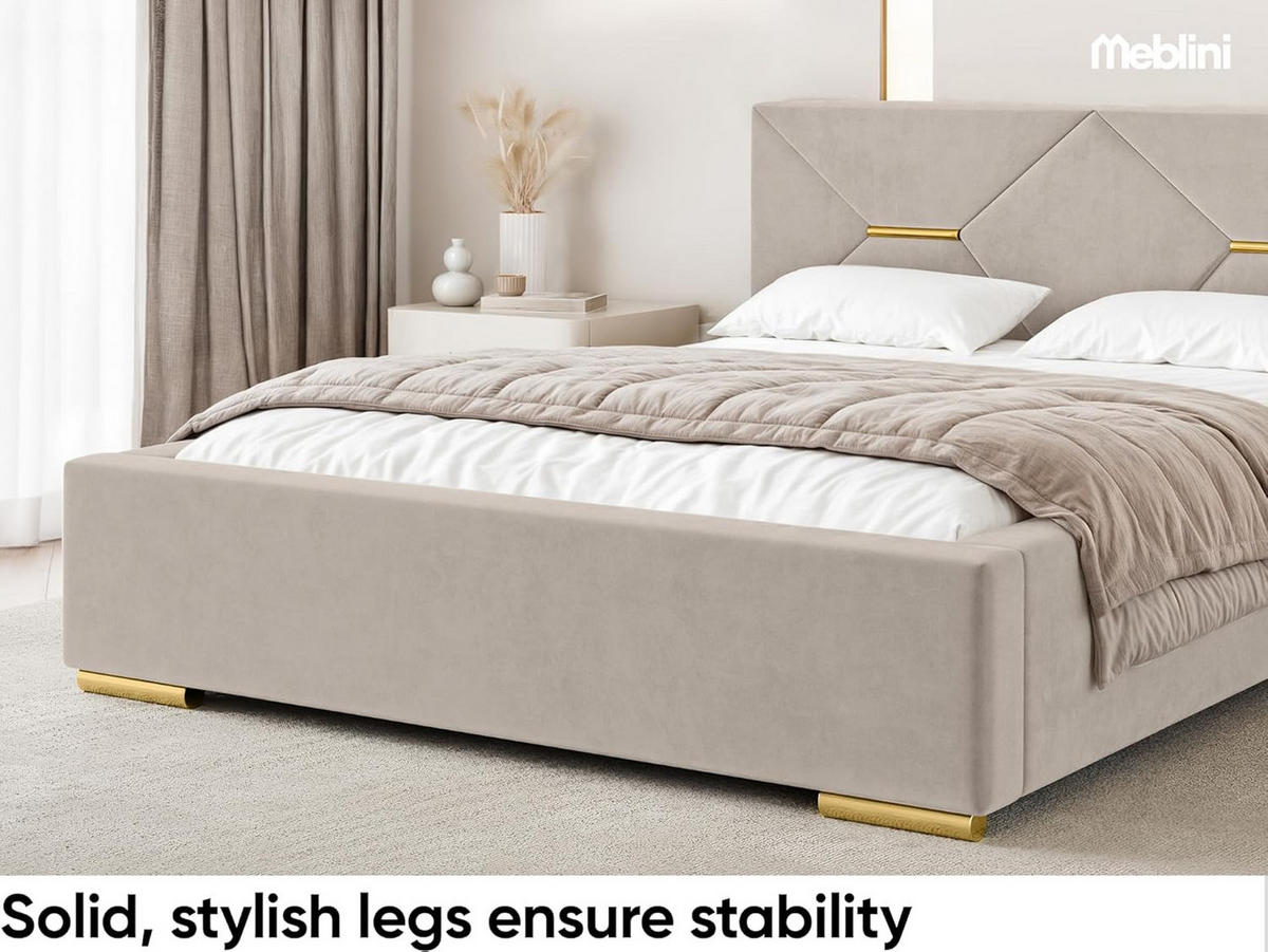 BETT LIZZY - Beige/Goldfarben, Holzwerkstoff (120/200cm) - Meblini