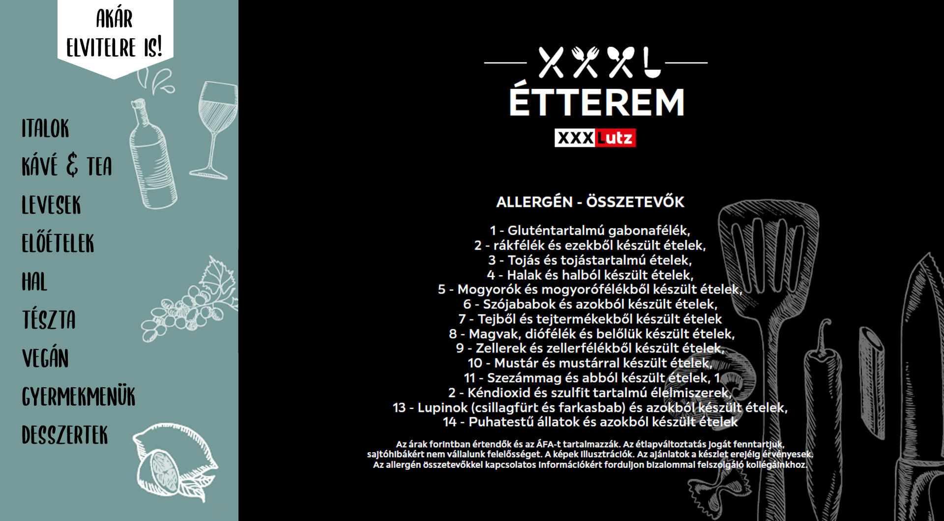 Éttermünk allergén összetevői listája