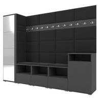 GARDEROBE NELA XI 250 cm (Modulare Flurmöbel Graphit mit Spiegel & Sitzpolster Schwarz 16 Großes Set) - Silberfarben/Schwarz, Holz/Holzwerkstoff (250/187/40cm) - Ravio
