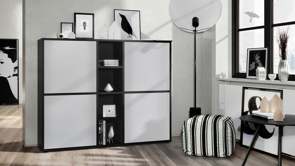 HIGHBOARD Cuba Türen in Hellgrau seidenmatt - Greige, Holzwerkstoff (130.5/105.5/35.5cm) - Vladon