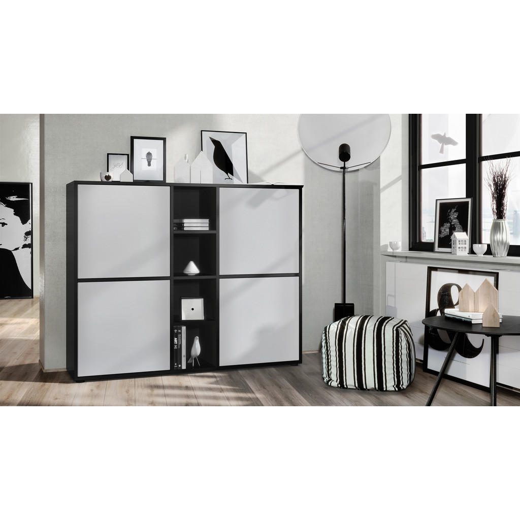 Thumbnail - Vladon Highboard, Greige, Holzwerkstoff, 130.5x105.5x35.5 cm, Wohnzimmer, Kommoden & Sideboards, Highboards