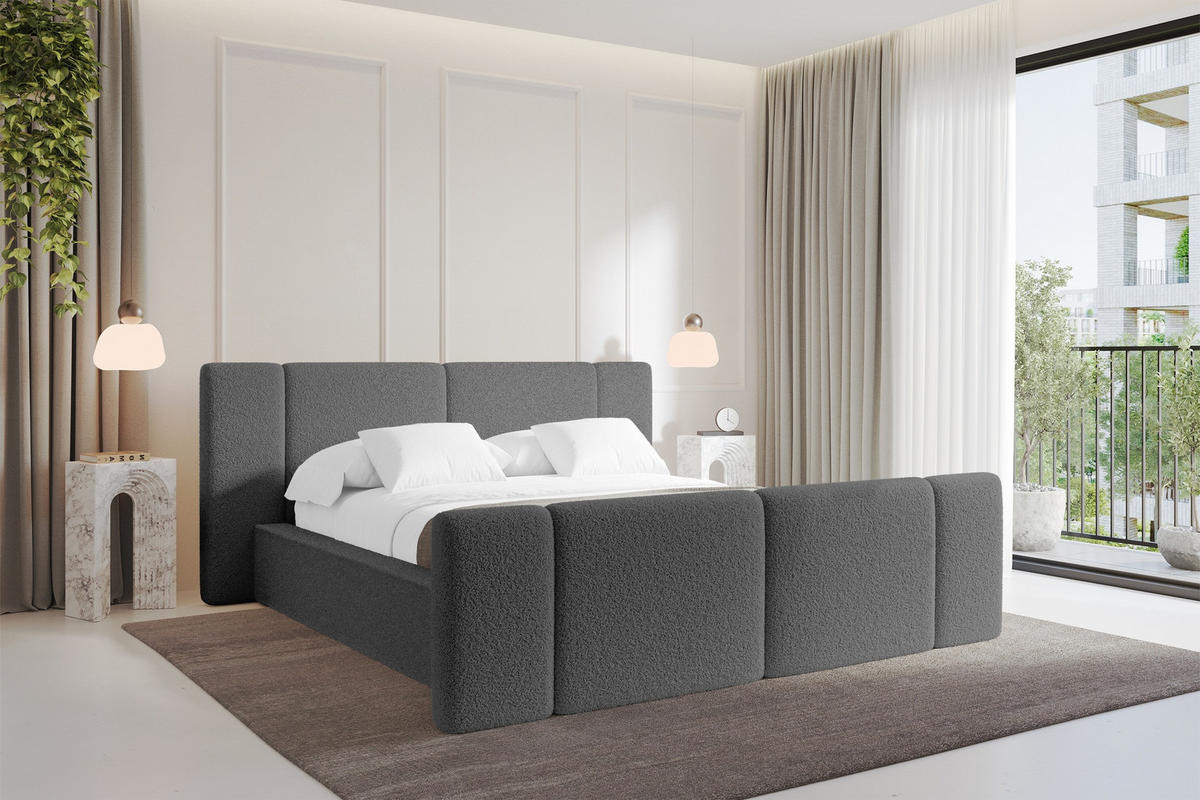 POLSTERBETT mit Bettkasten, Fußteil und Lattenrost, Bett mit Matratze H3/H4 - RIVO-Z 120x200 Grau - Greige, Holzwerkstoff/Textil (120/200cm) - ALTDECOR