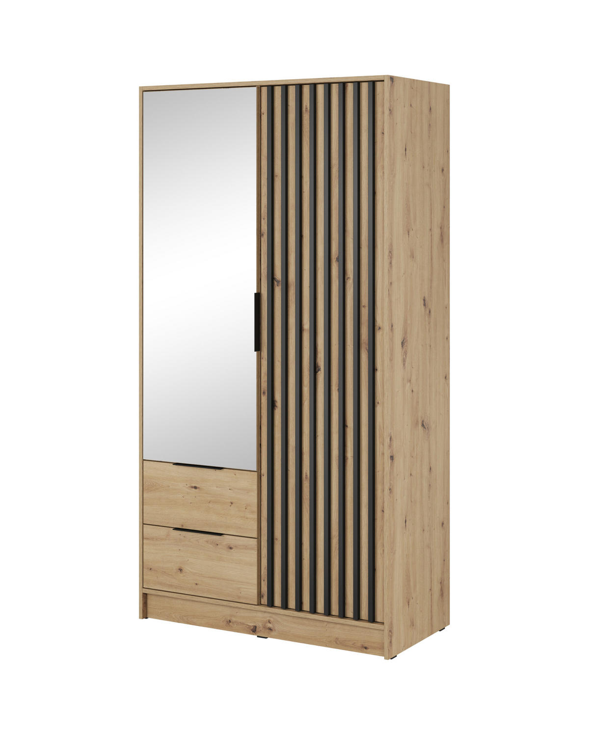 DREHTÜRENSCHRANK - John 2D mit Spiegel Artisan + schwarz - Eiche Artisan, Holzwerkstoff/Metall (105/200/51cm) - Möblo