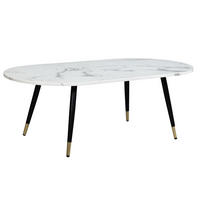 COUCHTISCH oval in Marmor-Optik – mit Metallgestell im modernen Design, Weiß 120x60x42 cm - Goldfarben/Weiß, Holzwerkstoff/Metall (60/120/42cm) - KADIMA DESIGN