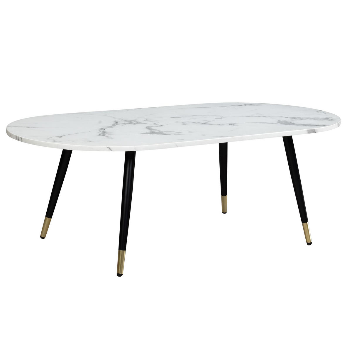 COUCHTISCH oval in Marmor-Optik – mit Metallgestell im modernen Design, Weiß 120x60x42 cm - Goldfarben/Weiß, Holzwerkstoff/Metall (60/120/42cm) - KADIMA DESIGN