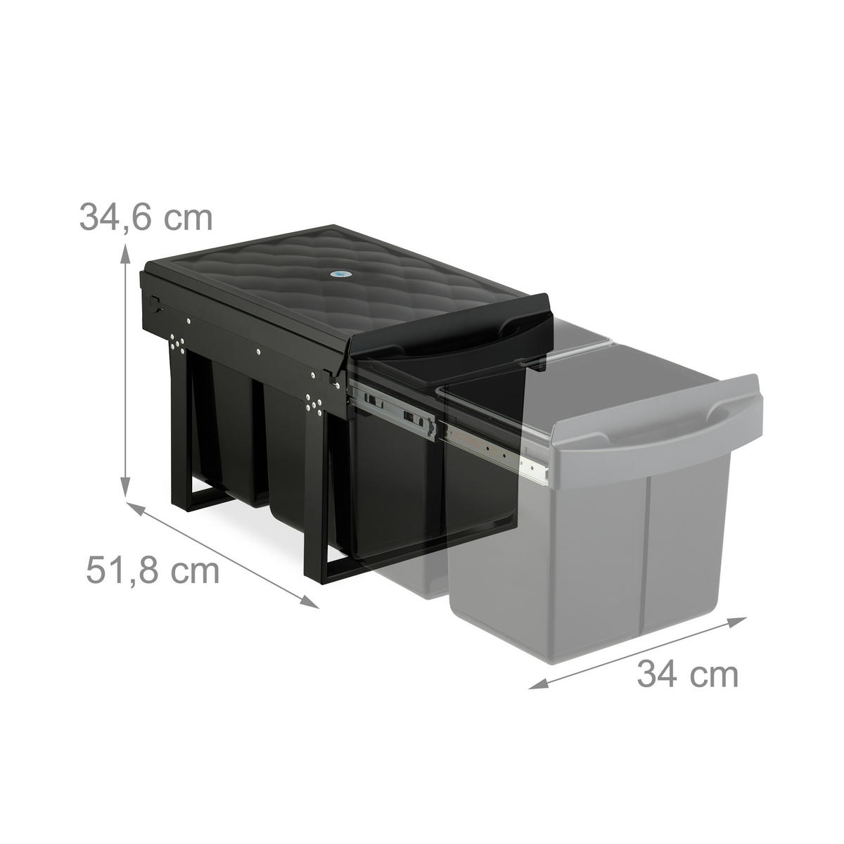 EINBAUMÜLLEIMER - Schwarz, Kunststoff/Metall (34/34.6/51.8cm) - Relaxdays