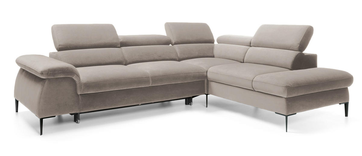 SCHLAFSOFA 280 cm Amaro L mit verstellbaren Kopfstützen, Rechts, Dunkelbeige - Cappuccino, Holz (214/280cm) - Emporius