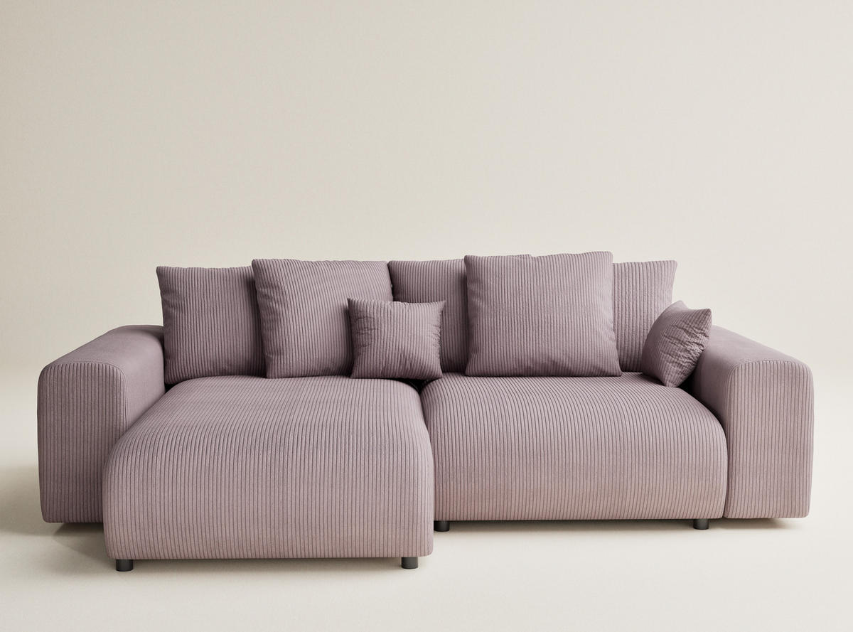 ECKSOFA MIT SCHLAFFUNKTION Solo Lila Samtstoff - Flieder/Schwarz, Holz/Holzwerkstoff (255/168cm) - Maison de Reve