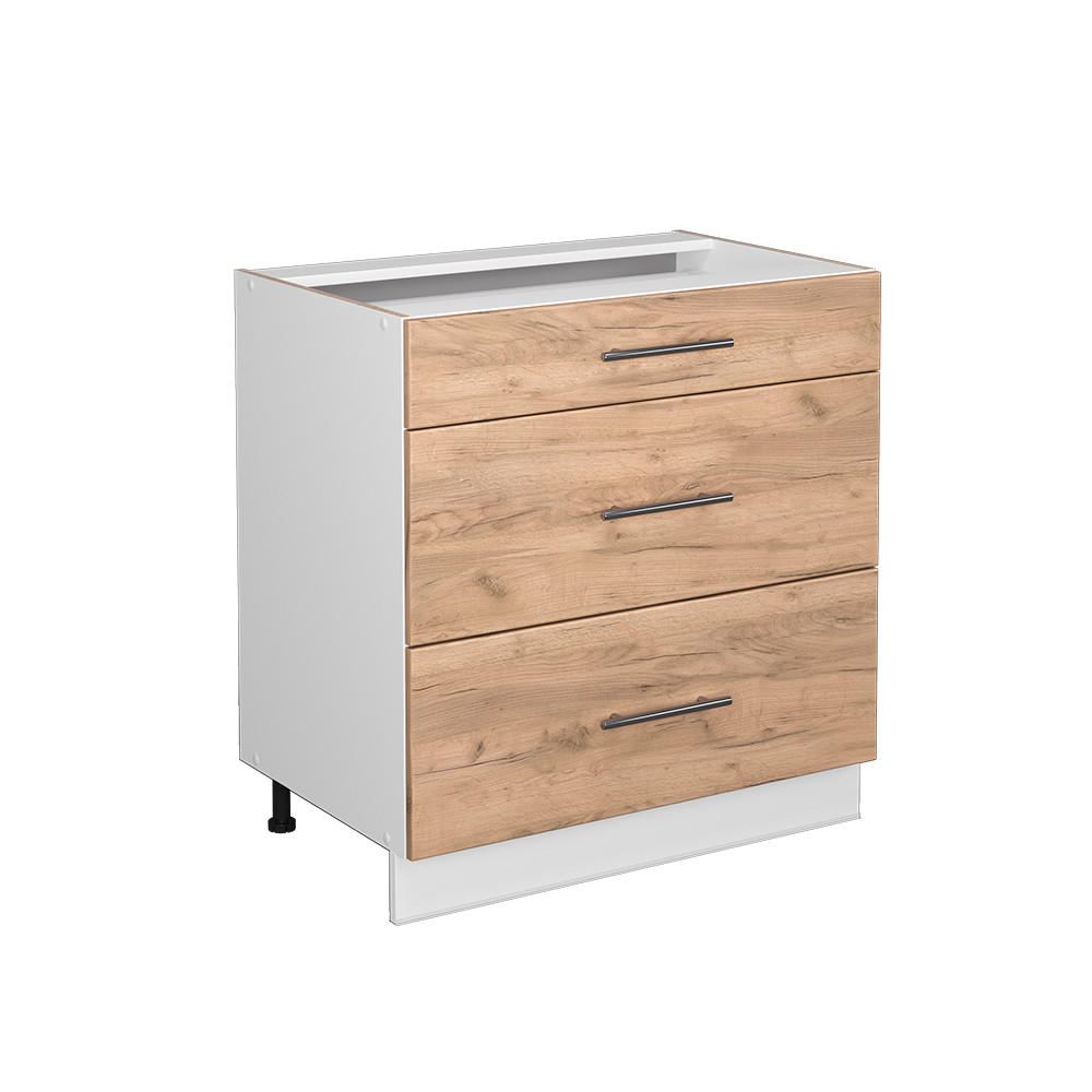KÖKSUNDERSKÅP Fame-Line Goldkraft ek 80 cm med 3 lådor, utan bänkskiva Honungsek, Vit 82/80/51.6 cm