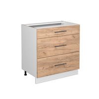 BADSCHRANK Fame-Line Goldkraft Eiche 80 x 82 cm mit 3 Schubladen ohne AP - Eiche Wotan/Weiß, Holzwerkstoff (80/82/51.6cm) - Vicco