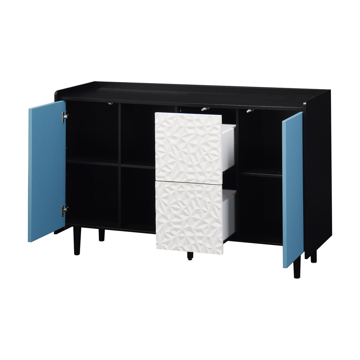 SIDEBOARD 120/40/80 cm mit 2 Schubladen & 2 offenen Fächern in Schwarz/Blau - Schwarz, Holzwerkstoff (120/80/40cm) - BEAOK