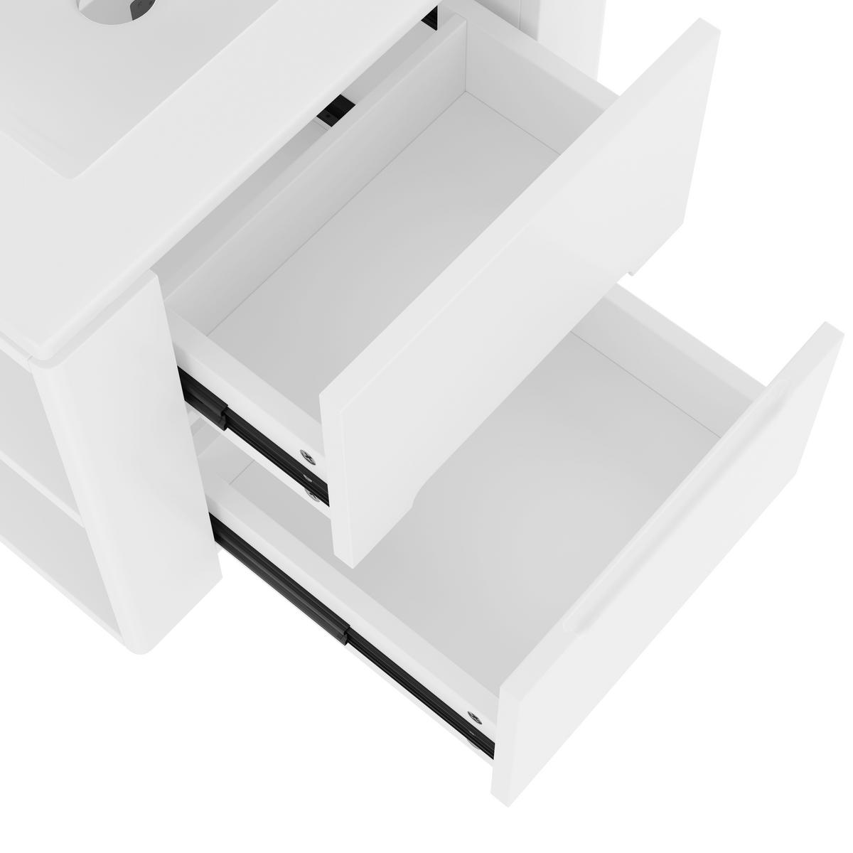 WANDMONTIERTER Badezimmerschrank 61x46x48.5cm in Weiß mit Radar-Sensor-LED & Keramikbecken - Weiß, Holzwerkstoff (61/48.5/46cm) - Modfu