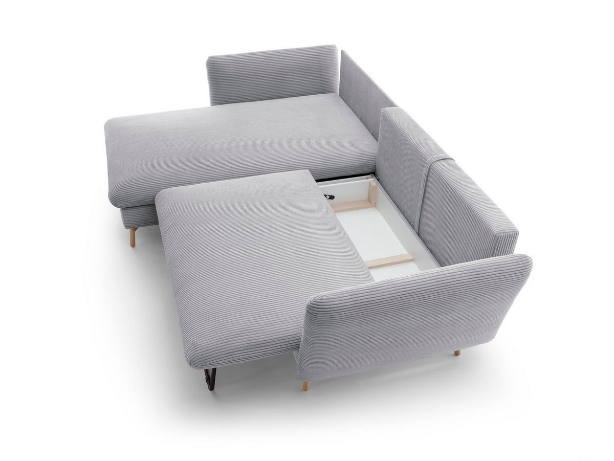 ECKSOFA NERA Grau Kordstoff mit Schlaffunktion - Grau, Holz (258/167cm) - MASSENO