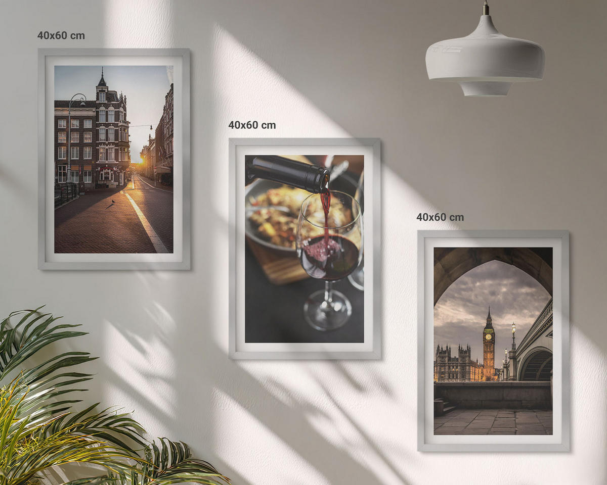 WANDBILDER 3er Set - 40x60 cm Silberner Rahmen - Bilder von Essen in der Stadt London - Silberfarben, Kunststoff (40/60cm) - ArtPrintCave