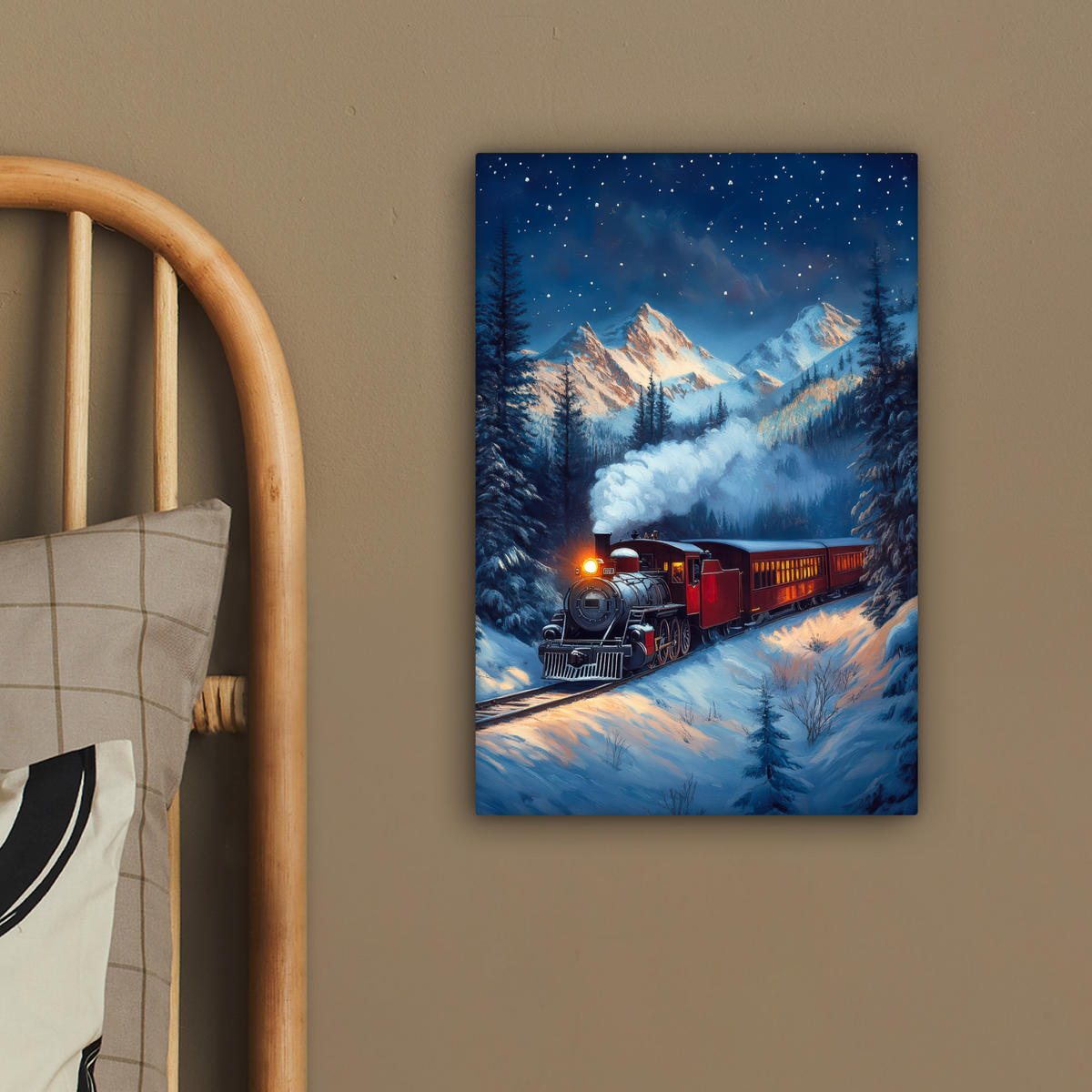 LEINWANDBILD Zug - Weihnachten - Schnee - Weihnachtszug 20x30 cm - Anthrazit, Textil (20/30cm) - MuchoWow