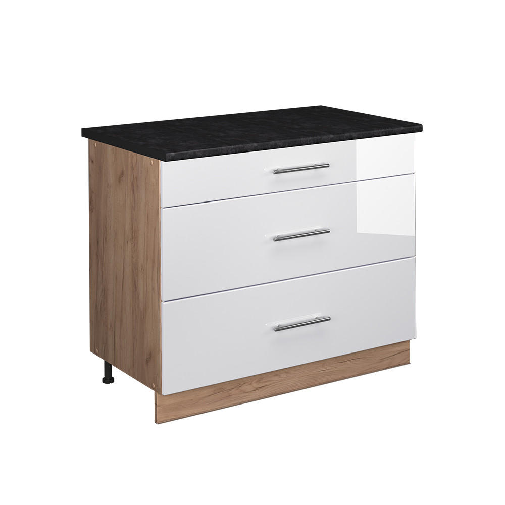K&Ouml;KSUNDERSK&Aring;P Fame-Line, Vit h&ouml;gblank/Goldkraft ek, 100 cm, AP Antracit Vit h&ouml;gglans, Honungsek 82/100/60 cm