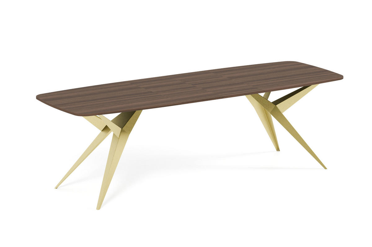 ESSTISCH AXIS - Goldfarben/Haselnussfarben, Holzwerkstoff/Metall (90/180/76cm) - Meblini