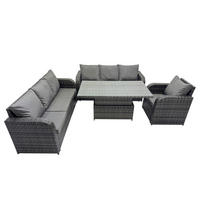 GARTENMÖBELSET mit Höhenverstellbarer Esstisch,Beistelltisch 7-Sitzer Grau - Dunkelgrau/Grau, Glas/Kunststoff - Fimous