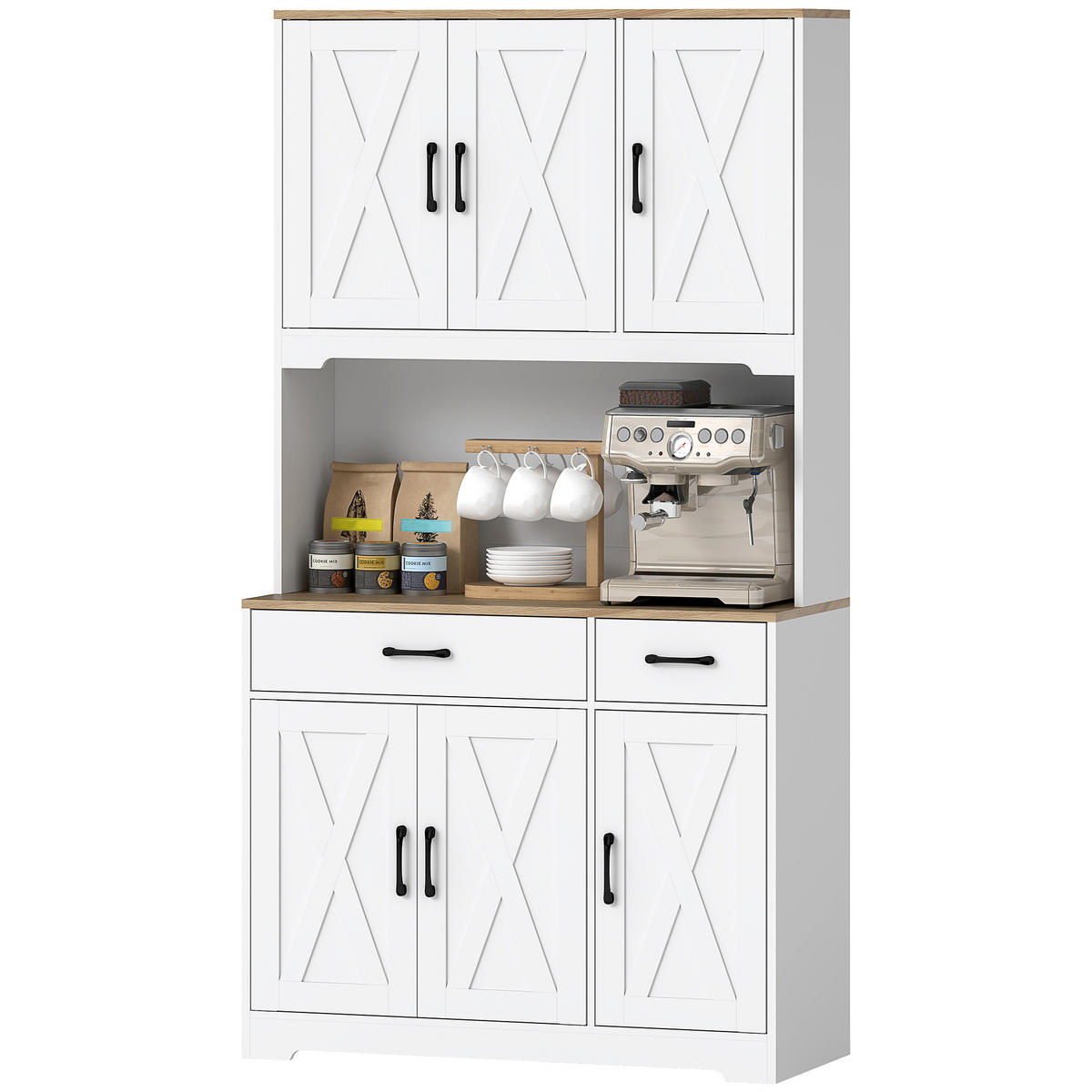BUFFET DE-11231 6 Türen & 2 Schubladen mit Arbeitsplatte Weiß - Weiß, Holzwerkstoff (39.5/175.2/94cm) - ComfortXL