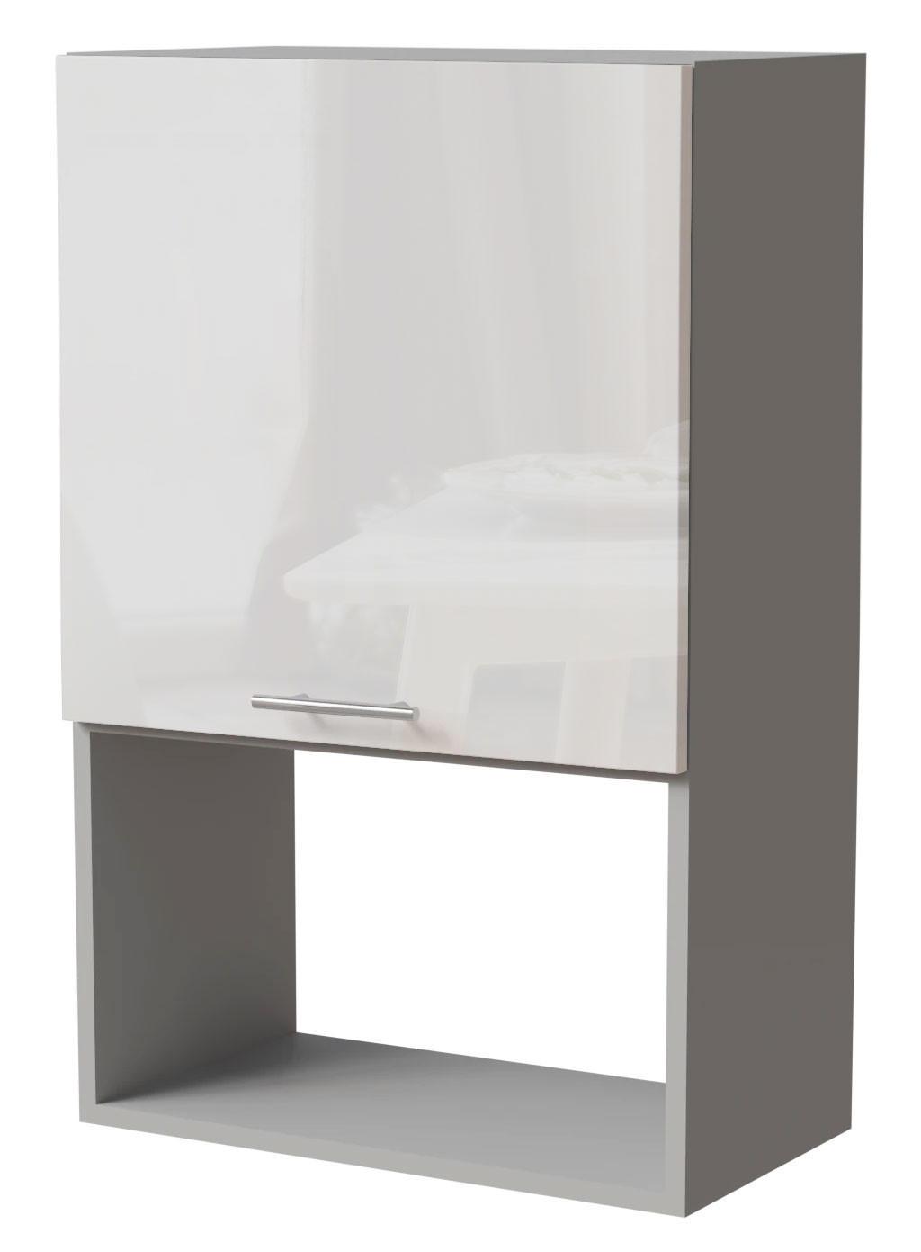 Feldmann-Wohnen Mikrowellenumbauschrank Weiß Hochglanz, Grau 60x96x32.5 cm
