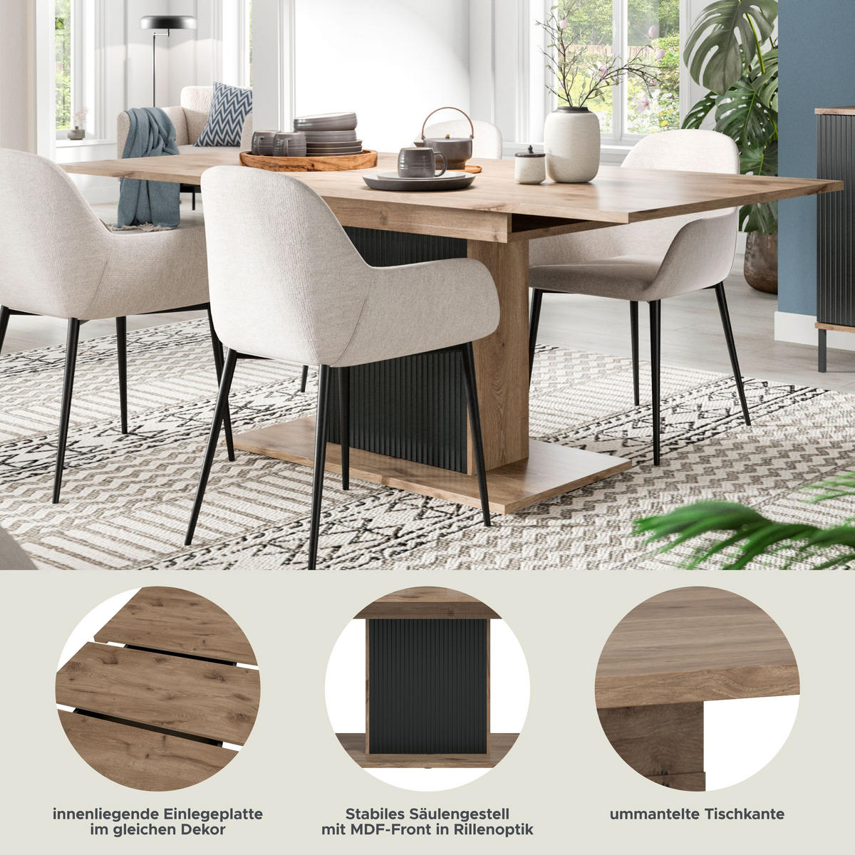 ESSTISCH Onyx (B/H/T: ca. 160/75/90 cm) in Nox Oak Nachbildung/schwarz - Eichefarben, Holzwerkstoff (90/160/75cm)