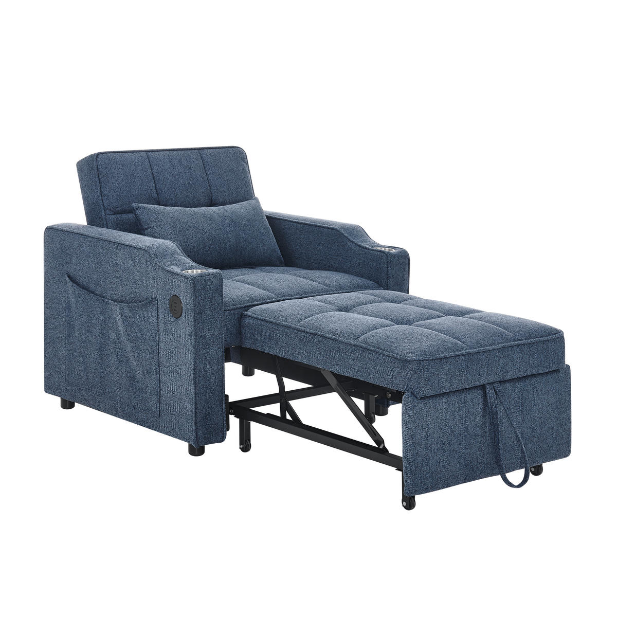 RELAXSESSEL 190/85/86 cm Marineblau mit USB-/Typ-C-Anschluss und Seitentasche - Dunkelblau, Textil (190/86/85cm) - Oxeza