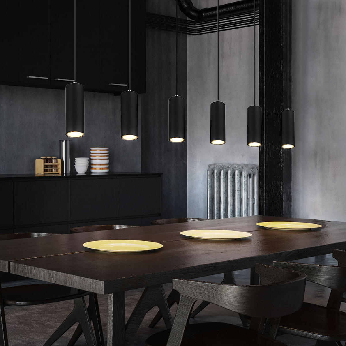 PENDELLEUCHTE Robby Metall Schwarz 6-flammig - Schwarz, Metall (115/6/120cm) - Globo Lighting