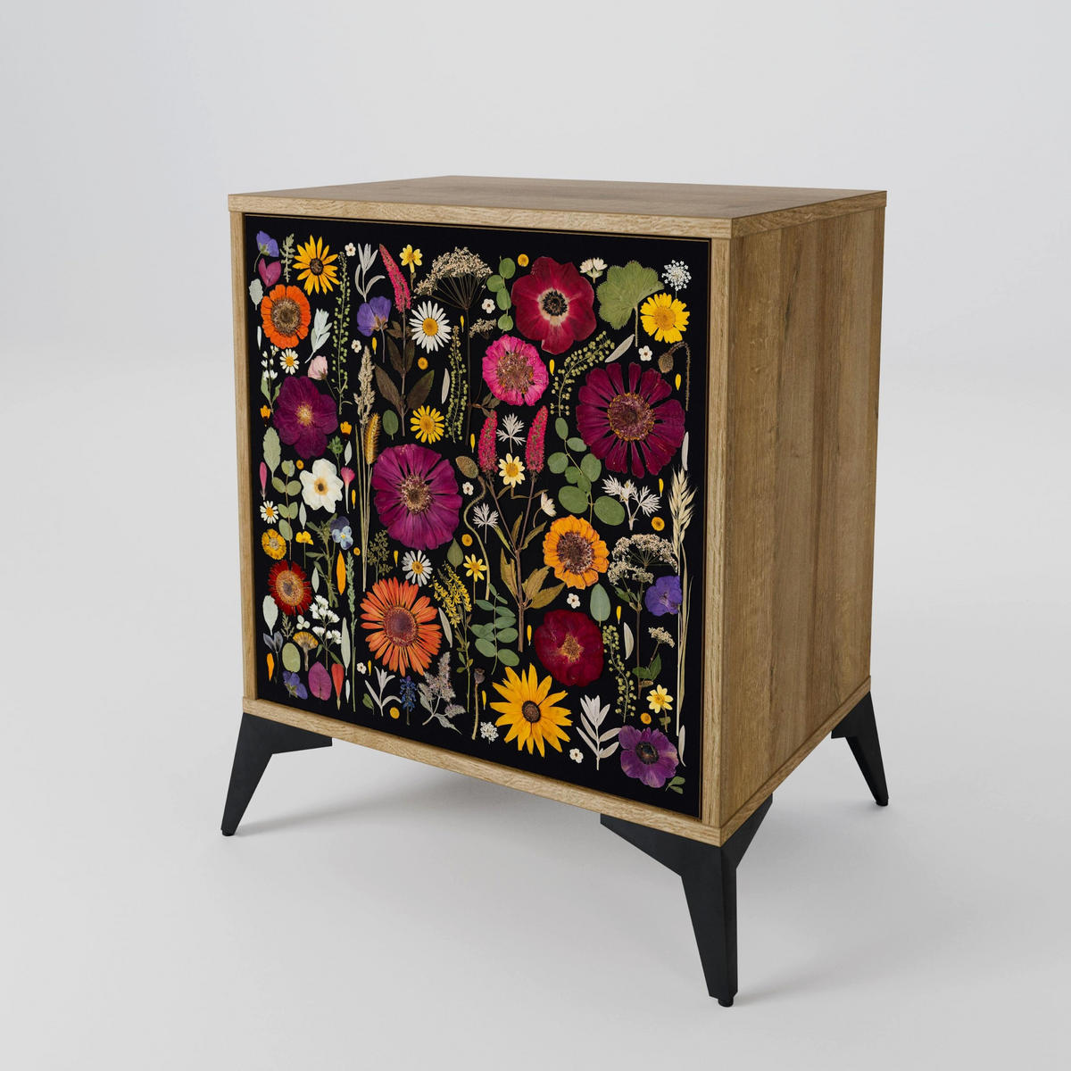 SIDEBOARD MIDNIGHT GARDEN, Eichefarben, 57,5x42x77,5 cm, Schräge Buchenholzfüße - Eichefarben/Buchefarben, Holzwerkstoff/Buchenholz (57.5/77.5/42cm) - SpaceRebels