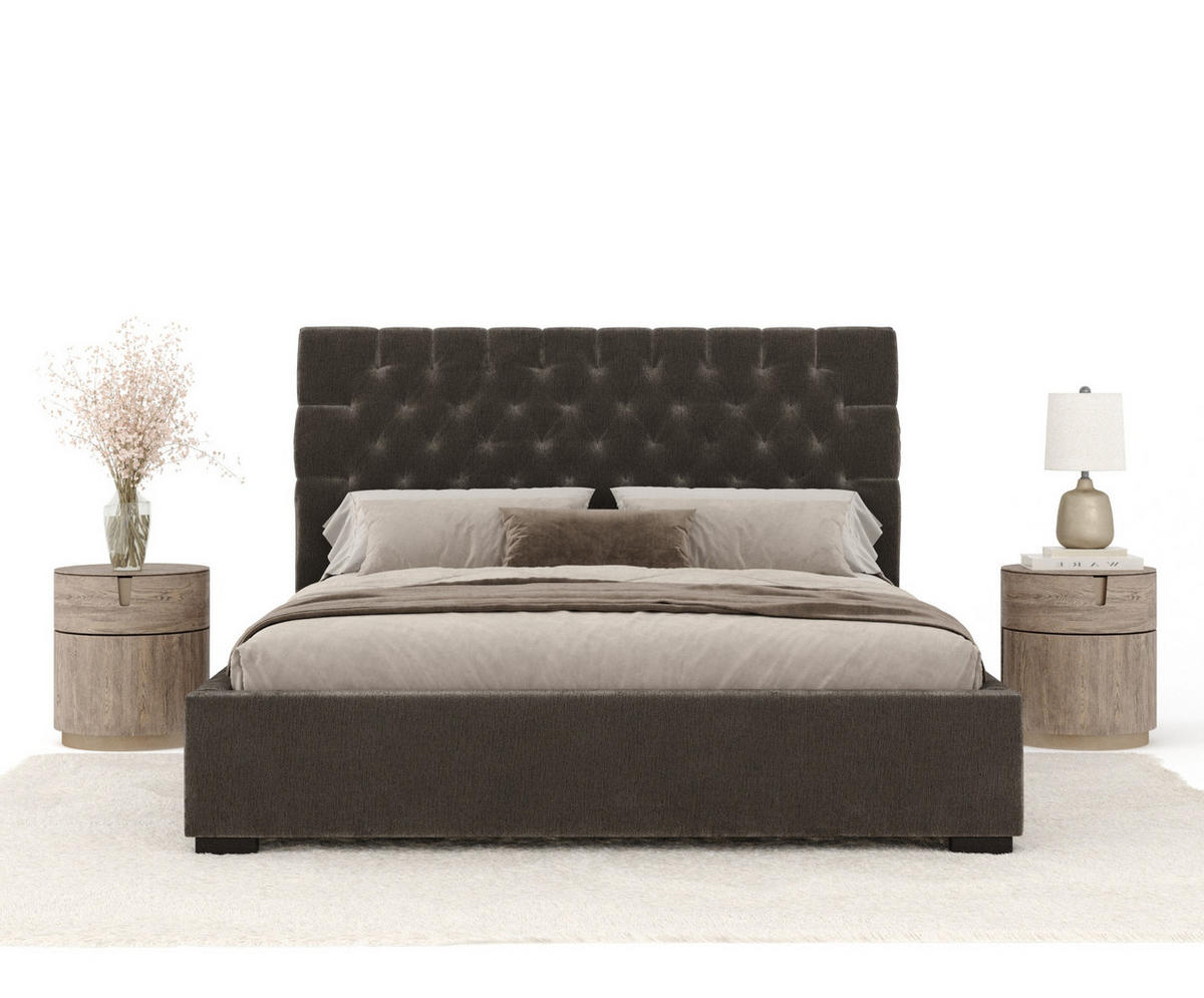 POLSTERBETT Vezzola Grau Braun 180/200 cm im Chenille-Stoff - Graubraun/Schwarz, Holz/Holzwerkstoff (180/200cm) - Maison de Reve