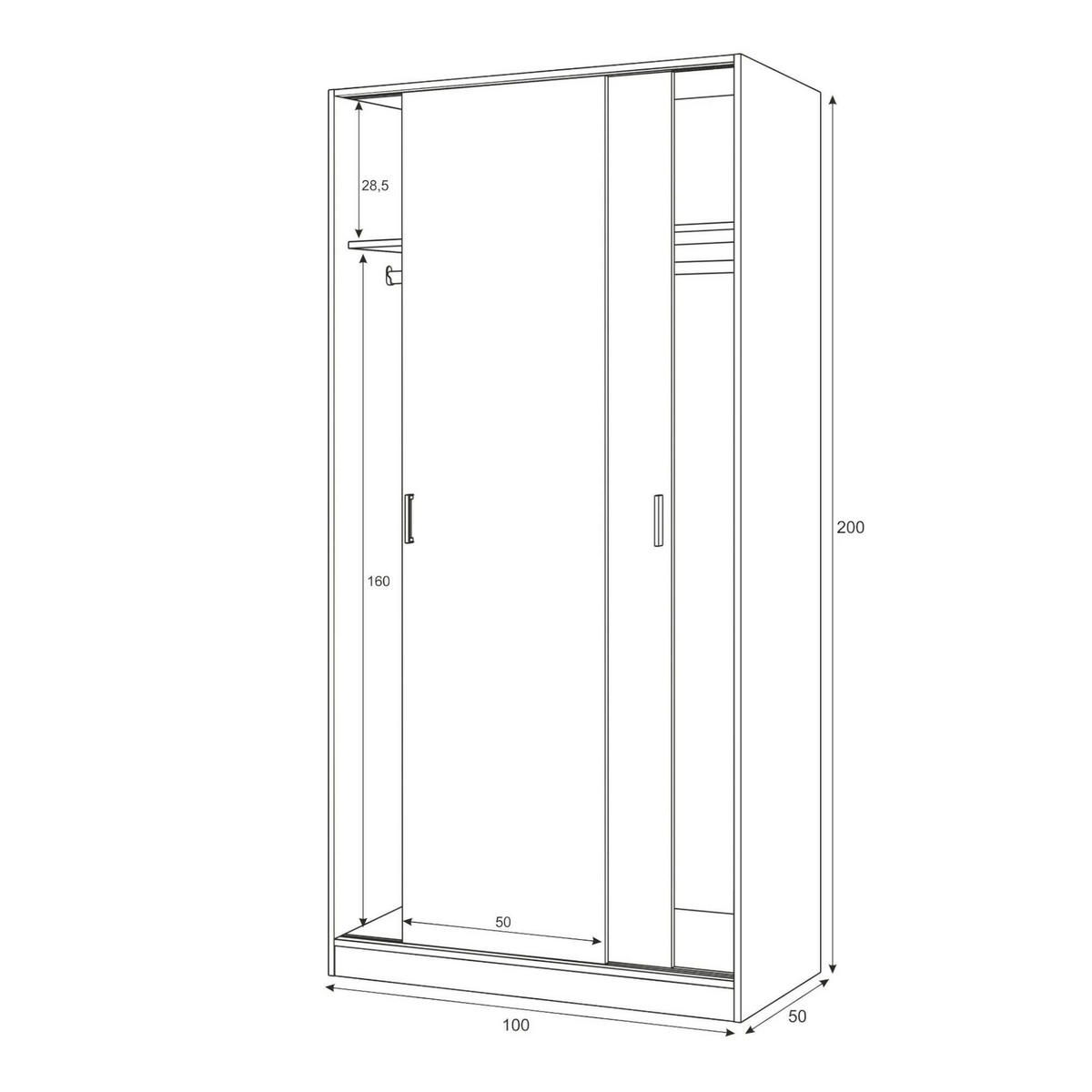 KLEIDERSCHRANK 2 TÜREN Weiß 50/100/200 cm - Weiß, Holzwerkstoff (100/200/50cm) - DMORA