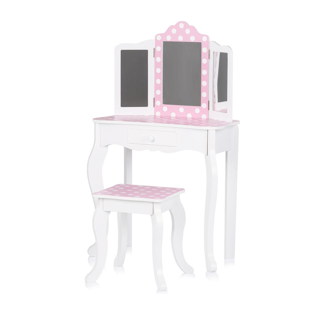 SPIELZEUG Schminktisch Rosa-Weiß weiß Holz, Frisiertisch, Hocker, Spiegel, Schublade, Rosa-Weiß-Design - Weiß, Holz (29/100/59cm) - Chipolino