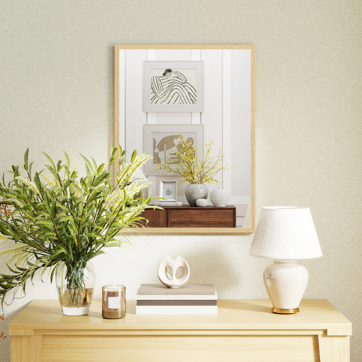WANDSPIEGEL DE-14352 rechteckig mit Naturholzrahmen Naturholz - Naturfarben, Glas (60/80/2cm) - ComfortXL