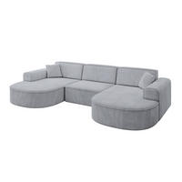 WOHNLANDSCHAFT MARI-U1 - 303x171x79 cm Grau Velours - Schwarz/Grau, Holzwerkstoff/Kunststoff (303/79/171cm) - ALTDECOR