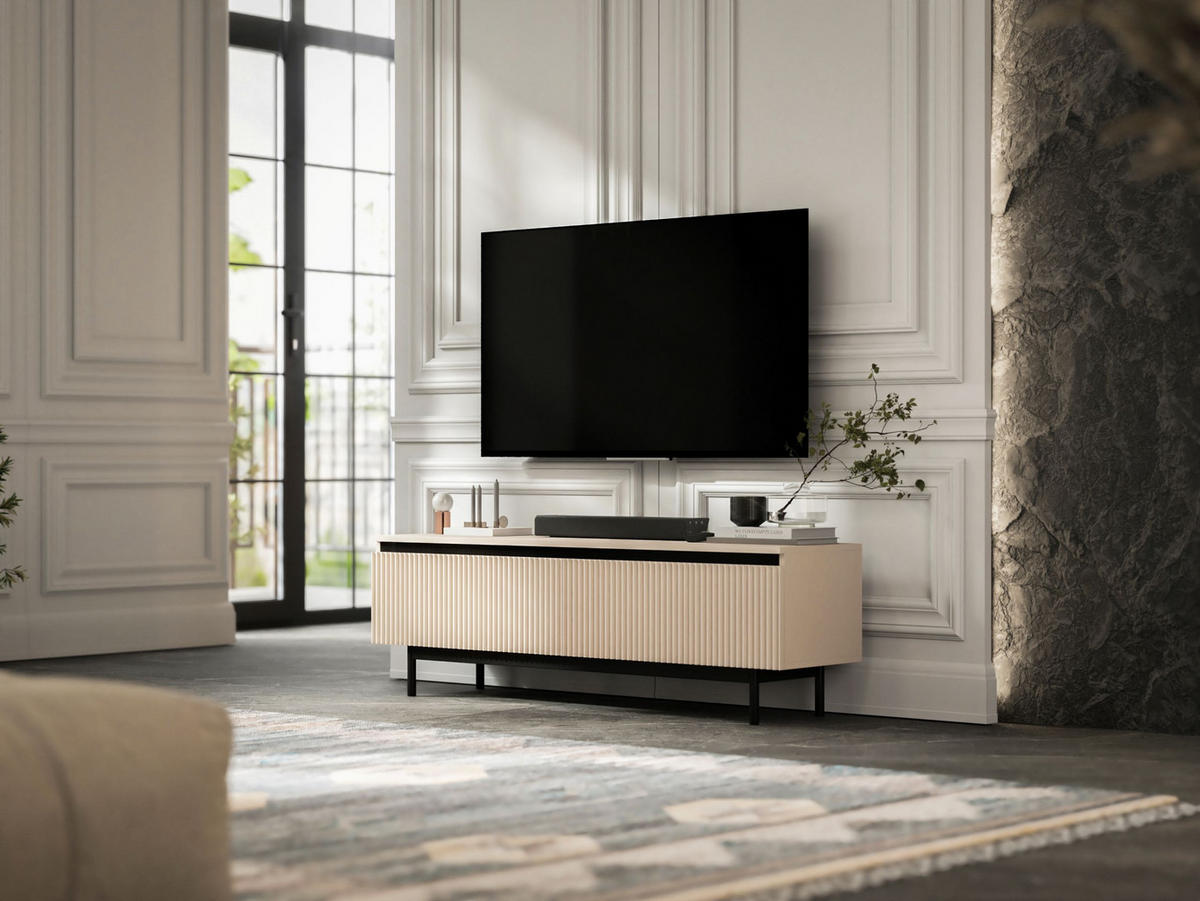 TV-SCHRANK Selene Kaschmir Matt mit Metallrahmen 140 cm - Kaschmir/Schwarz, Holzwerkstoff (140/44/35cm) - Meble Lindner