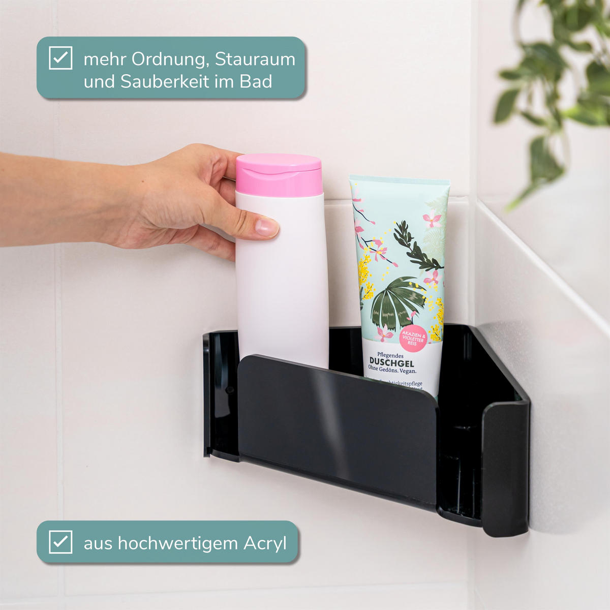 ECK-DUSCHKORB, schwarz, Acryl - Schwarz, Kunststoff (20/9/20cm) - bremermann