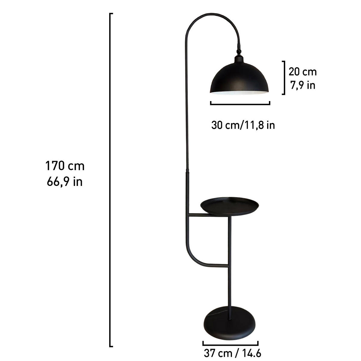 STEHLAMPE Gorkiede aus Metall mit Dimmer und Ablage - Schwarz, Metall (37/37/170cm) - Bamyum