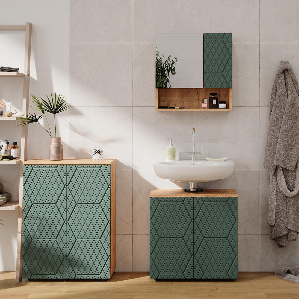 MIDISCHRANK Irma Goldkraft Eiche/Grün 60 x 81 cm - Eiche Wotan/Grün, Holzwerkstoff (60/81/30cm) - Vicco