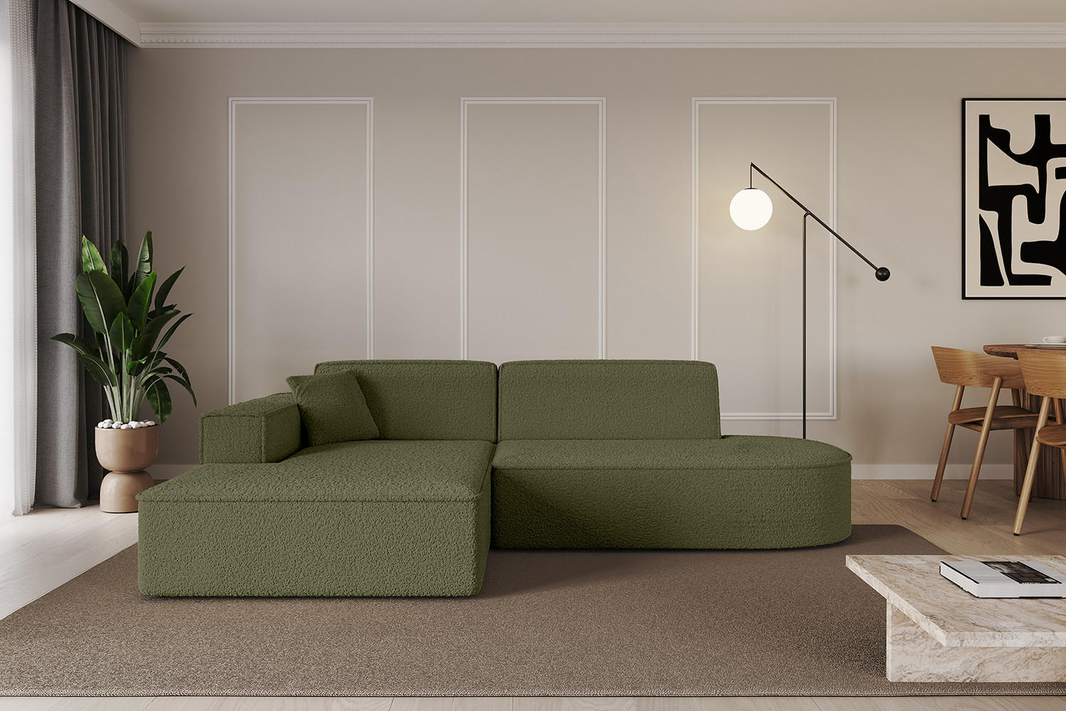 ECKSOFA Ottomane Links IREA-L1-v4 - 234x171x79 cm Grün - Platinfarben, Holzwerkstoff/Textil (234/171cm) - ALTDECOR