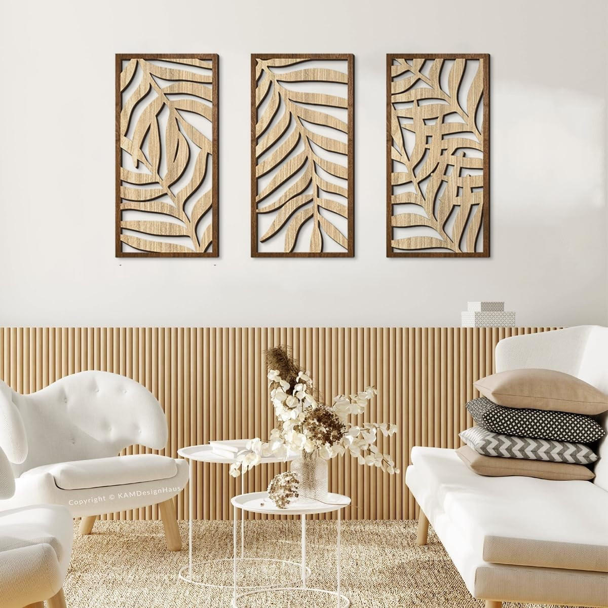 WANDDEKO Natur Blattmotiv 3D Holz Deko，42*22 - Akaziefarben, Holzwerkstoff (40/1cm) - Weltevree
