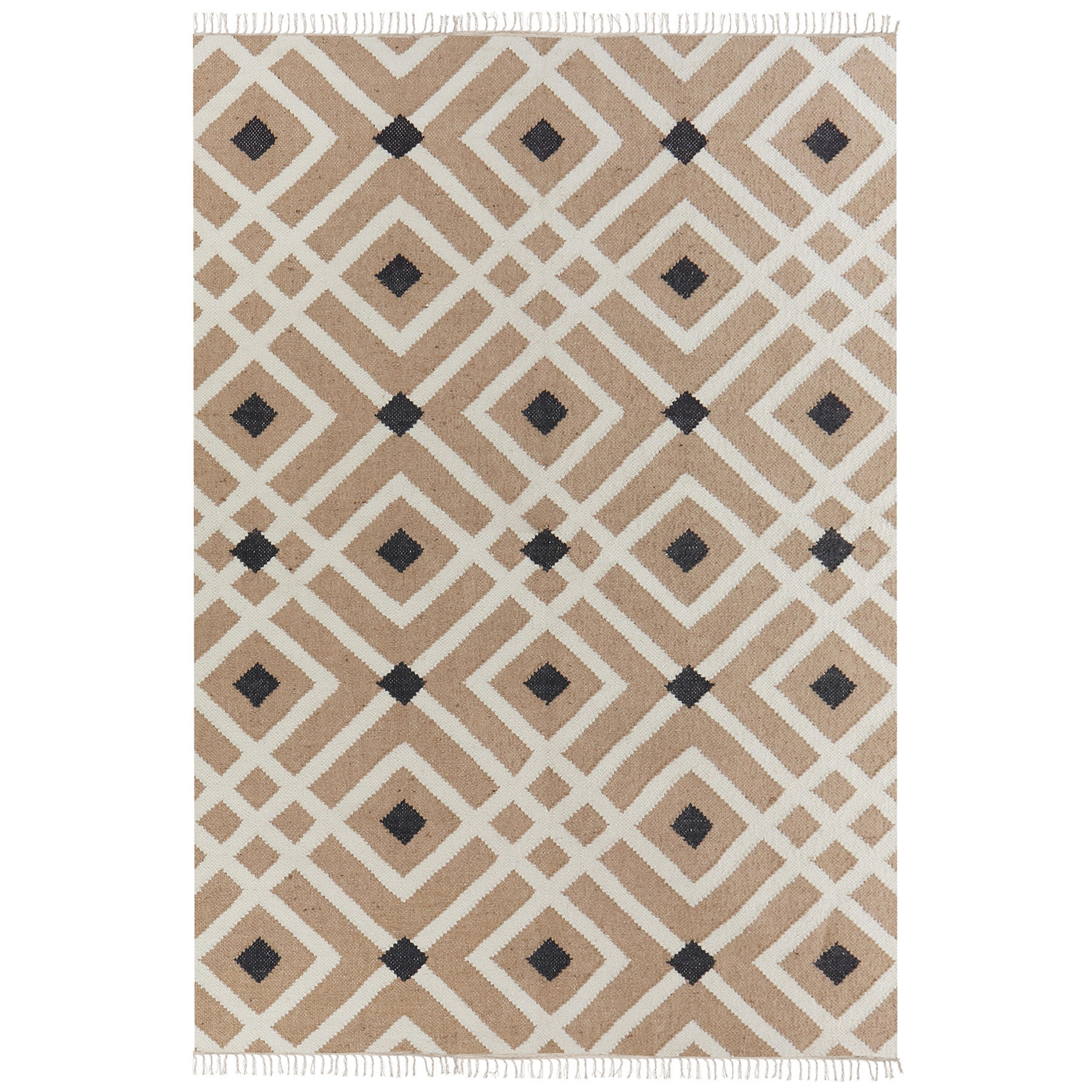 TEPPICH geflochten Beige 160/230 cm Esencik - Beige/Schwarz, Naturmaterialien (160/230cm) - Beliani