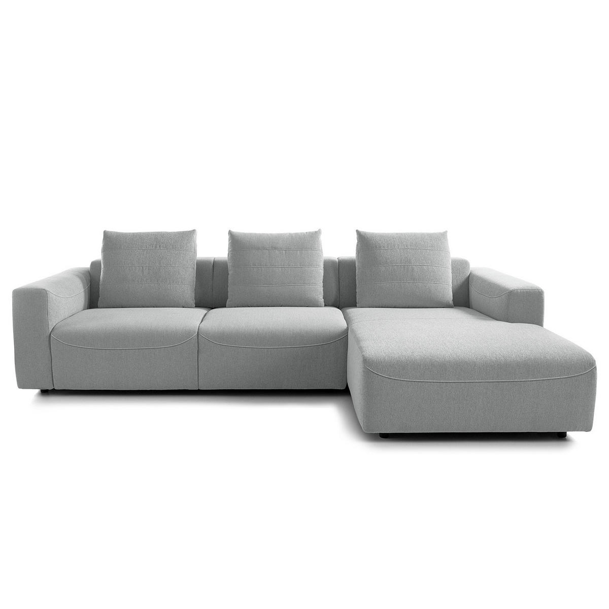 2,5-SITZER ECKSOFA mit Longchair - Webstoff - Hellgrau/Schwarz, Kunststoff/Textil (286/170cm) - home24